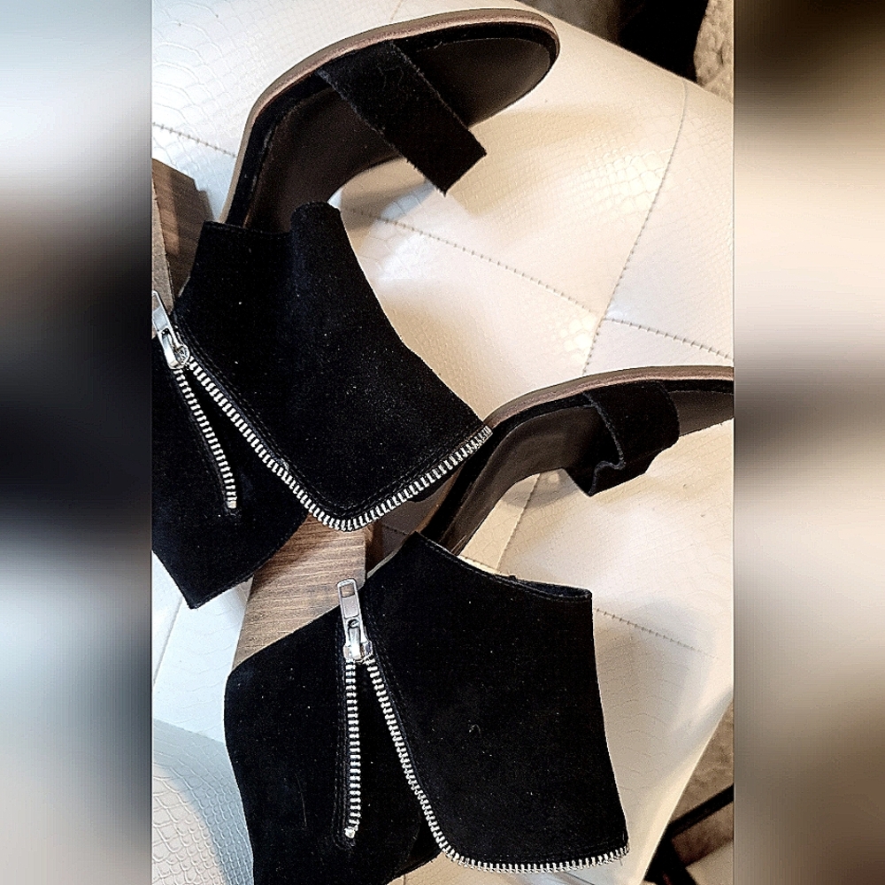 Stylish Open Toe Block Heel Suede Bootie Zipper A… - image 5